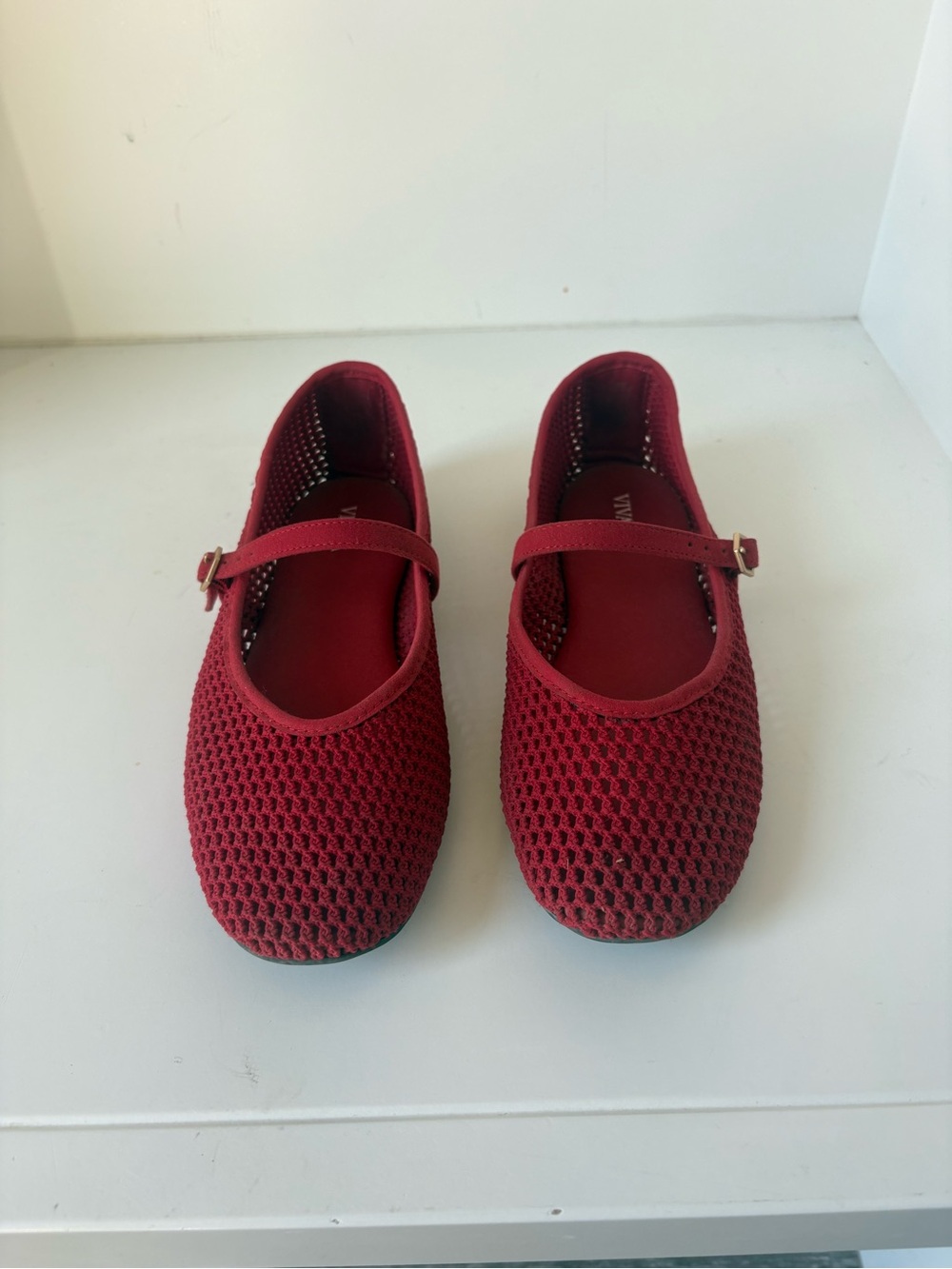 Red Mary Jane Knit Flats - Vivaia
